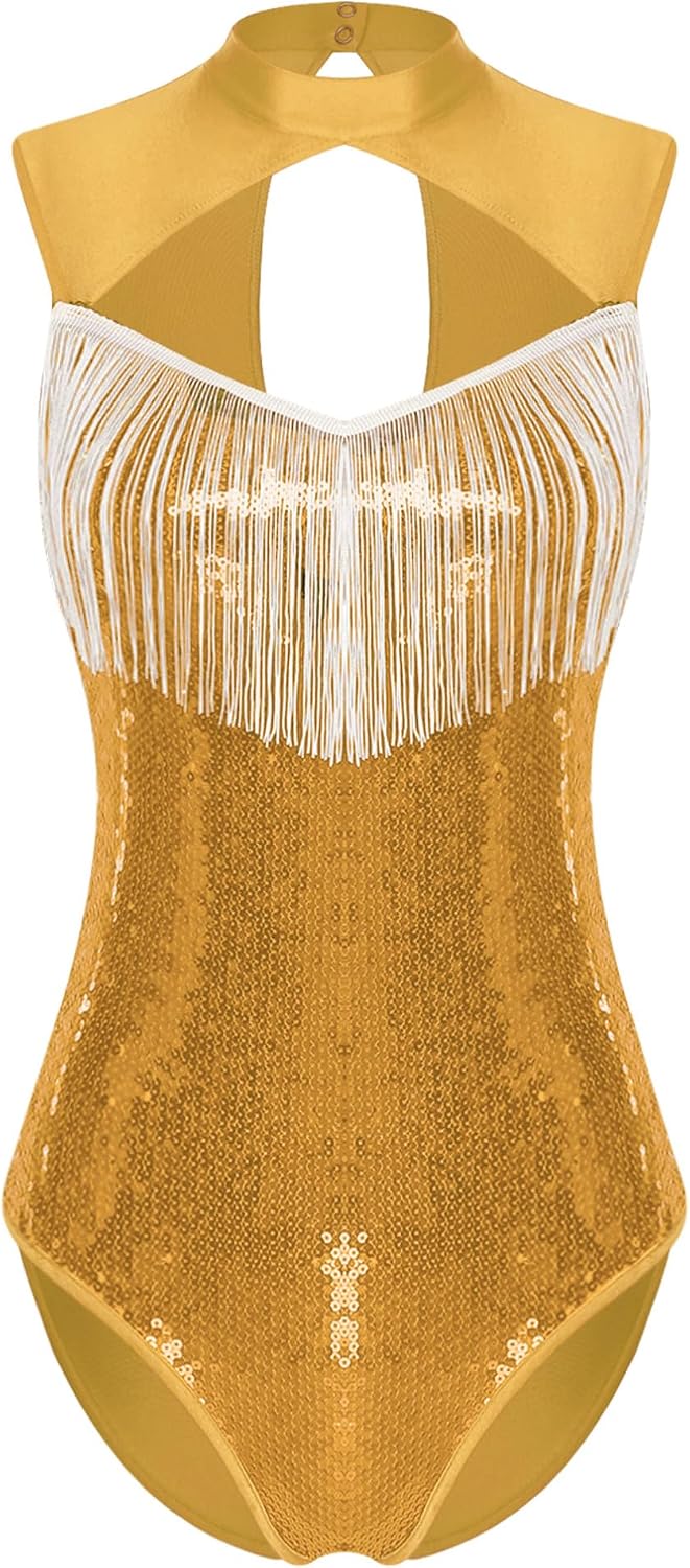 YiZYiF Women's Sleeveless Sequin Bodysuit Sparkly One - Piece for Party and Stage Performance