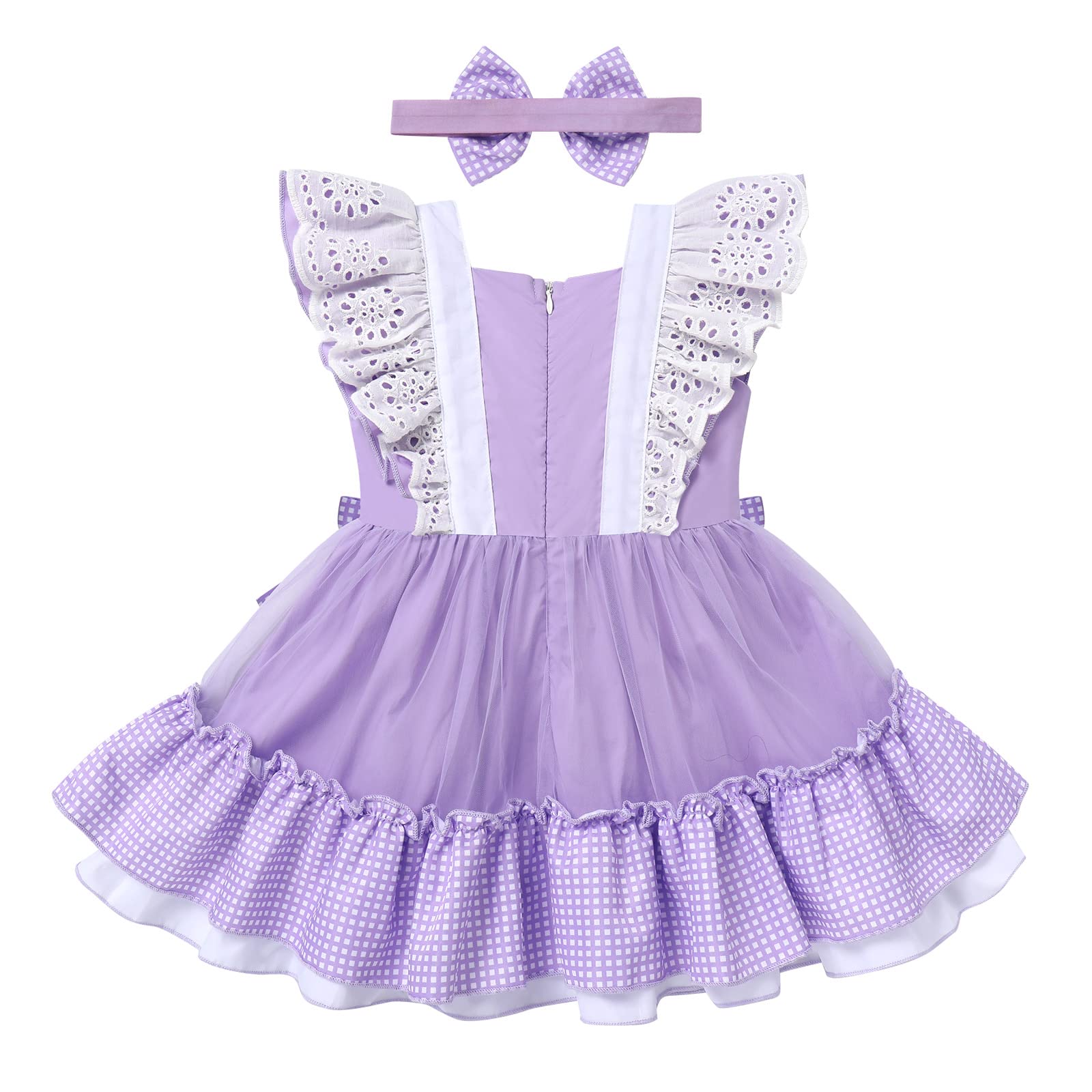 Toddler Baby Girl Ruffle Tutu Dress First Birthday Cake Smash Outfits Princess Polka Dot Bowknot Rainbow Floral Pageant Tea Party Dresses Baby Easter Baptism Dress Up Purple Flower 18-24 Months
