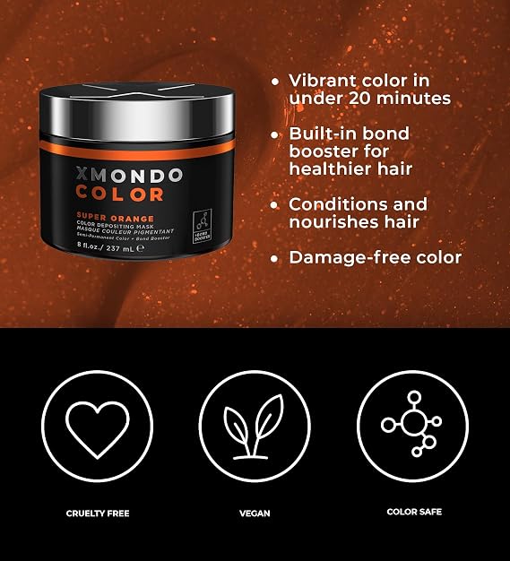XMONDO Color Super Orange Depositing Mask & Semi-Permanent Orange Dye | Infused with Bond Booster Technology & Hyaluronic Acid for Nourishment, Revitalization & Repair, Vegan Formula, 8 Fl Oz 1-Pack