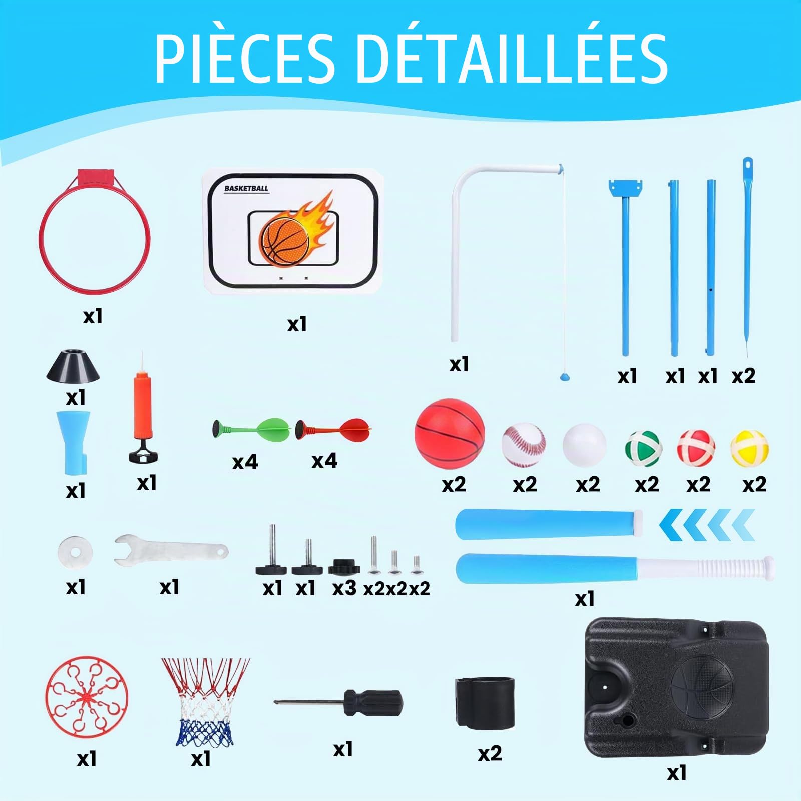 Panier de Basket Enfant 4 en 1 Basket et Fléchettes et Suspendu Baseball Enfant Hauteur Réglable 108-160 cm Panier de Basket Extérieur et Intérieur pour Enfants de 3 à 8 Ans