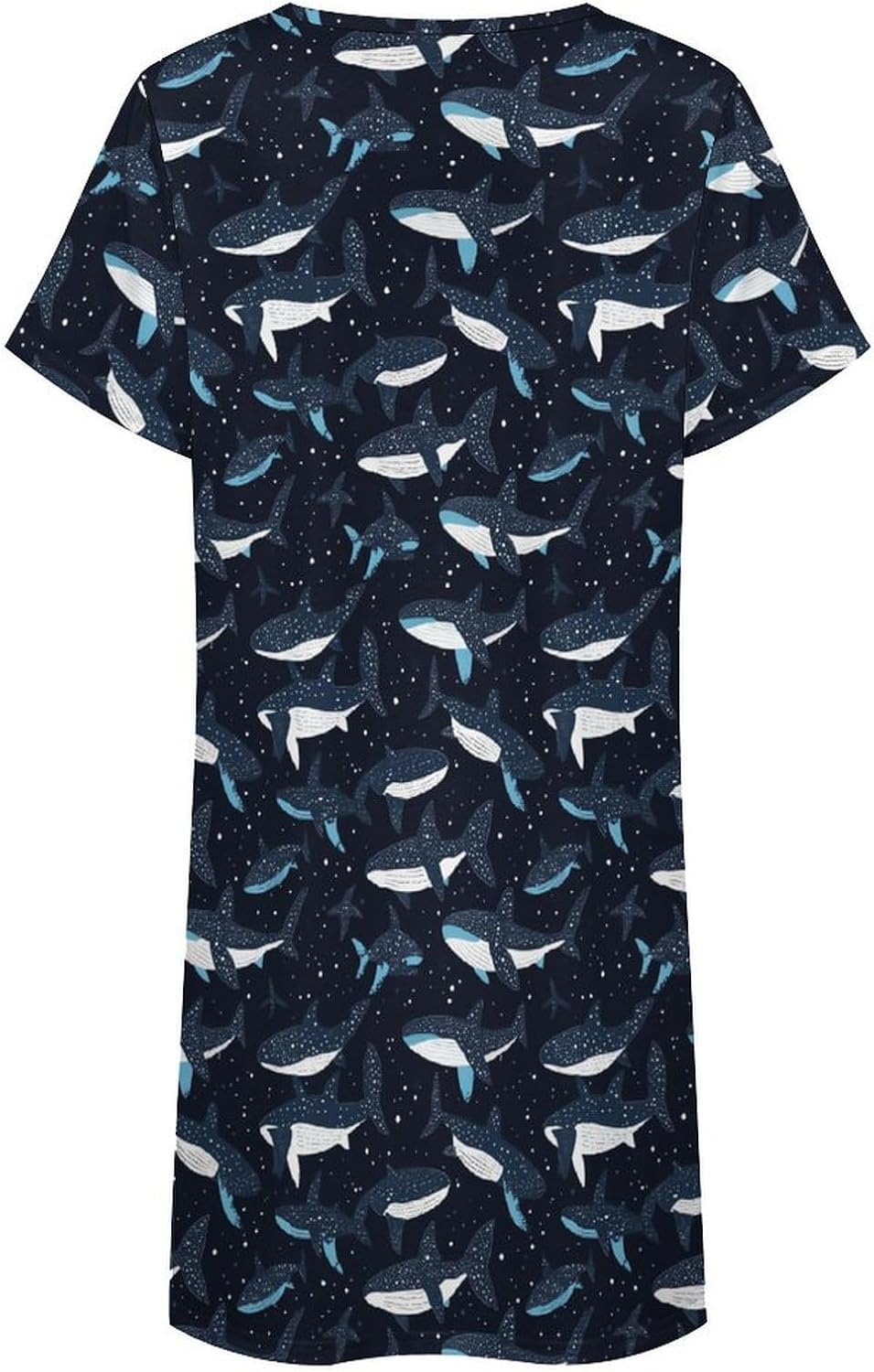 Whale Shark Pattern Nightgowns for Women Short Sleeve Sleep Dress Casual Sleepshirt Night Gowns Pajamas