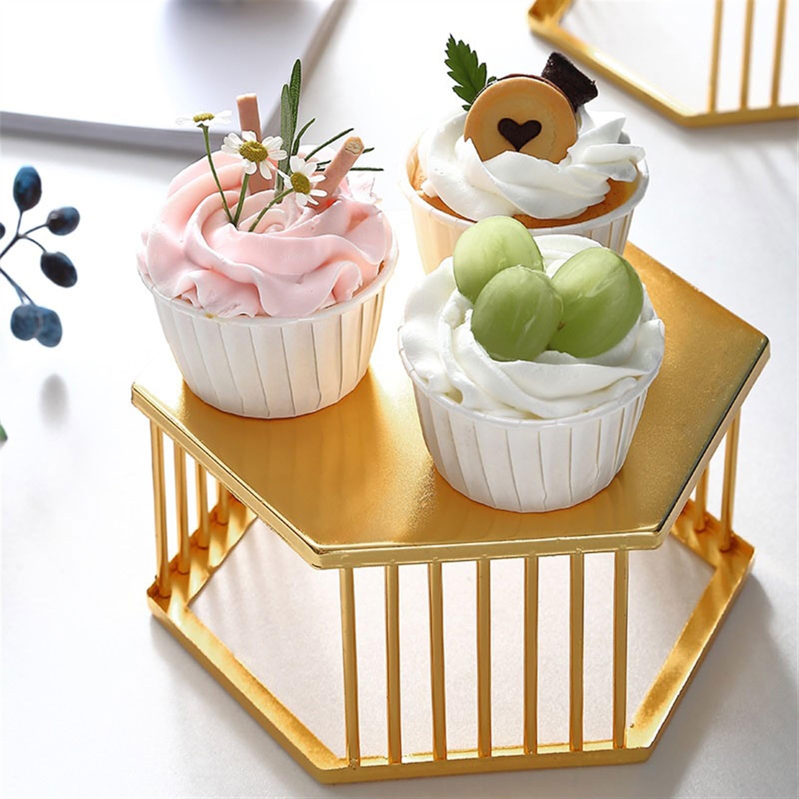 Alzata per Dolci Semplice e alla Moda portatorte Esagonale for tè pomeridiano Dim Sum Tavolo da Dessert a Gamba Alta in Ferro Leggero e Lussuoso Alzata per Torta(XS)