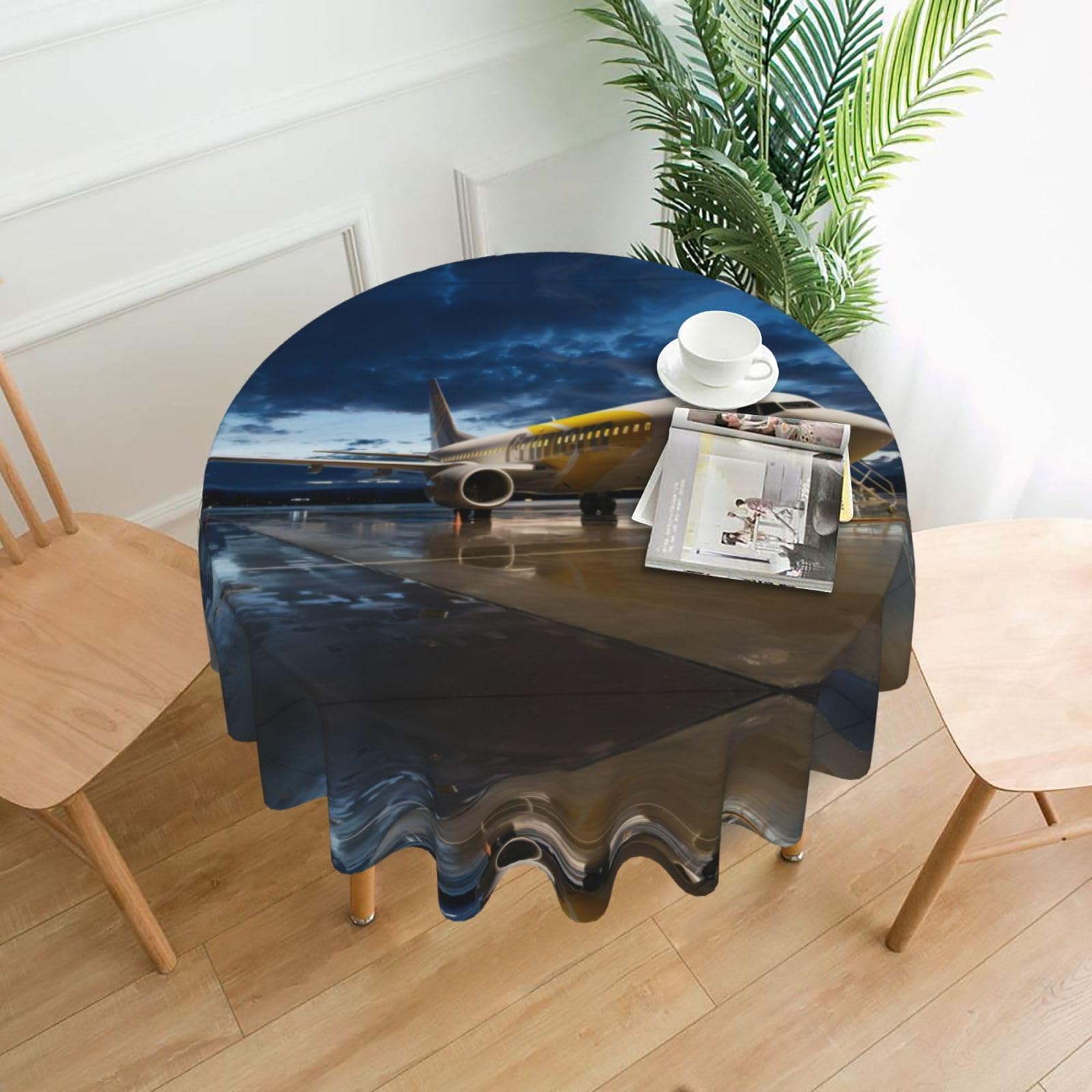 hhxvcv Airplane In The Evening Light Round Tablecloth – Dining Table Cover