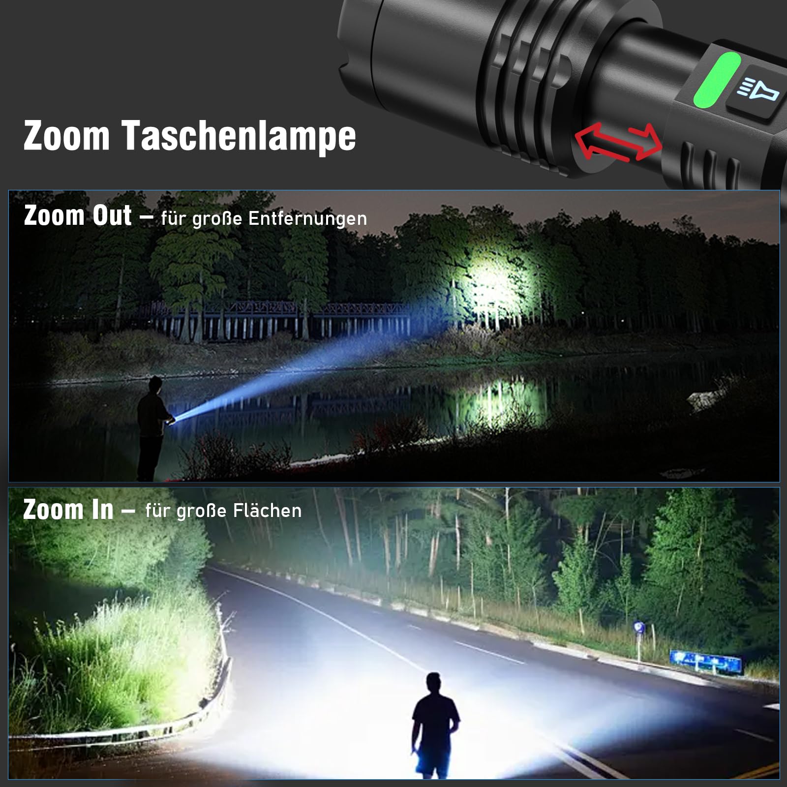 Shadowhawk 2 sztuki latarka LED do ładowania, 5000 lumenów, bardzo jasna latarka taktyczna z grubościenną aluminiową obudową (3 mm), 3 tryby, USB-C i klips – na kemping/na zewnątrz/w sytuacjach