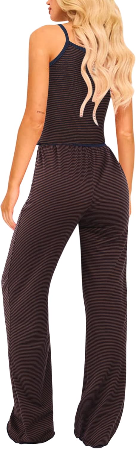 Remidoo Women's Striped Pajama Set Cami Top and Long Pants 2 Piece Sleepwear - Image 4