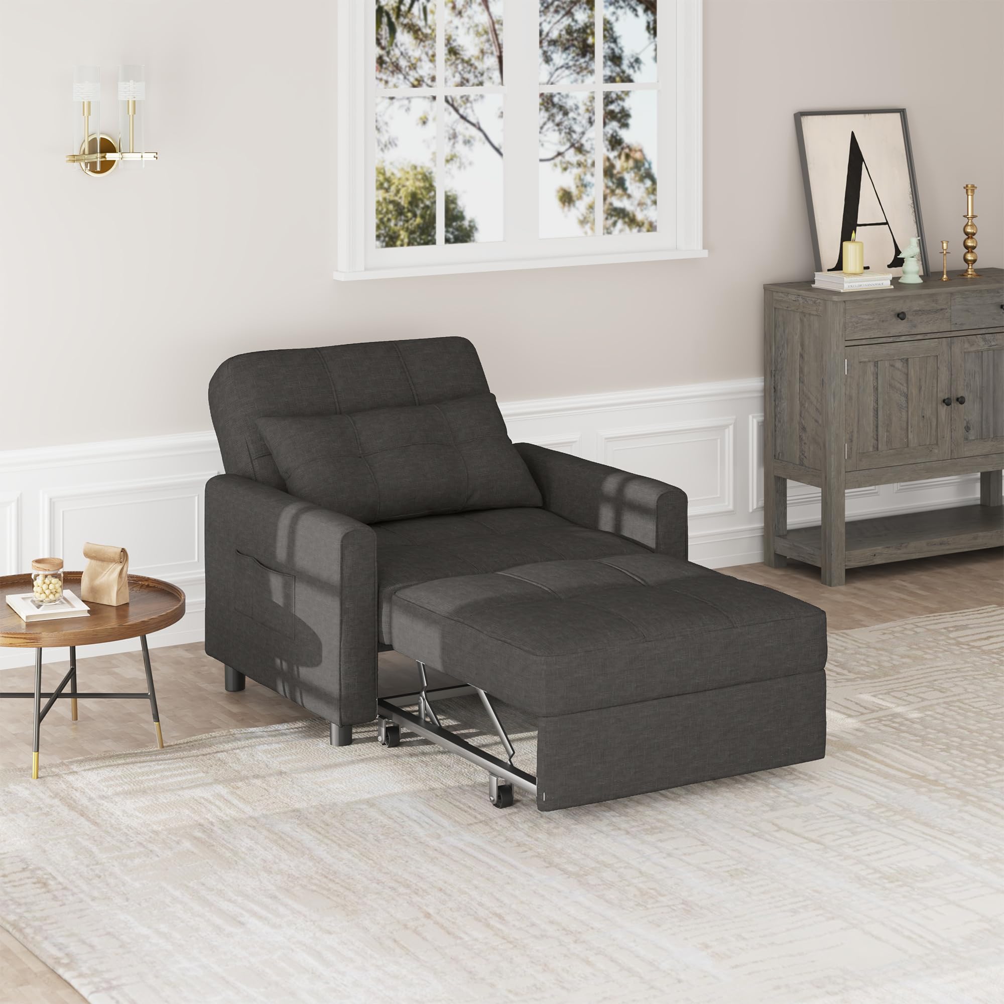 Bealife Poltrona relax,Poltrona letto con schienale regolabile, Poltrona Letto Singolo, Poltrona reclinabile per soggiorno, camera da letto, balcone e ufficio(grigio scuro)