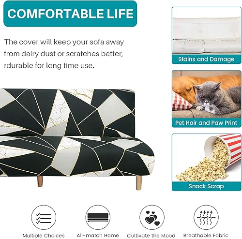 Vista 47 de Funda estampada para futón, fundas elásticas para sofá cama, tamaño matrimonial, individual, queen, sin brazos, fundas protectoras con parte Youmeng