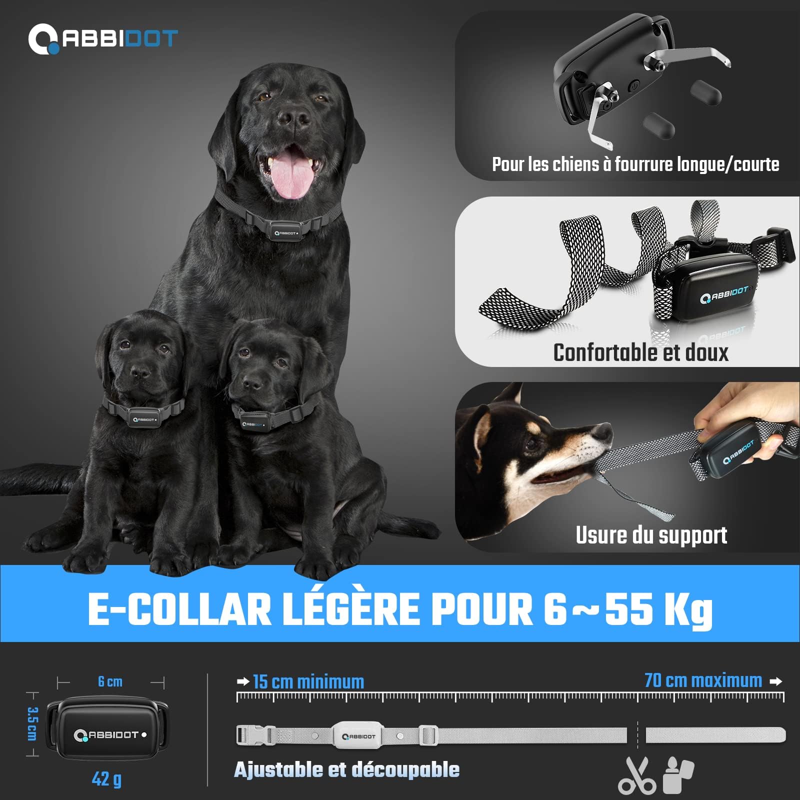ABBIDOT Collier De Dressage pour Chien 5 Modes 36 Niveaux De Chocs Sûrs Portée De 1000m étanche pour Petits Moyens Grands Chiens 6~55 Kg
