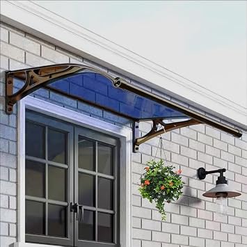 Aluminum Alloy Large Sink Window Awning Door Canopy, Back Porch Garden Awning, Outdoor Polycarbonate Front Door Roof Canopy, Window Door Awning Canopy With Steel Bracket, For Sun, Uv, Snow, Rain  Col