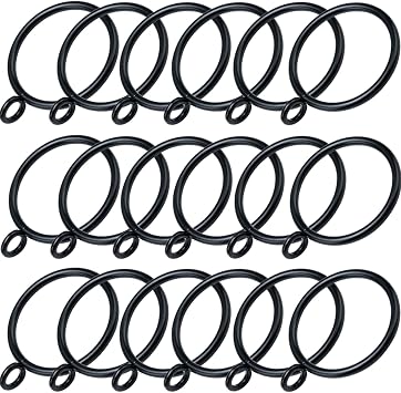 18 Pack Curtain Rings with Eyelets, Metal Clip Rings Black Hanging Drapery Drapes Bows, 1.5 Inch Diameter, Fits up to 1.2" Rod