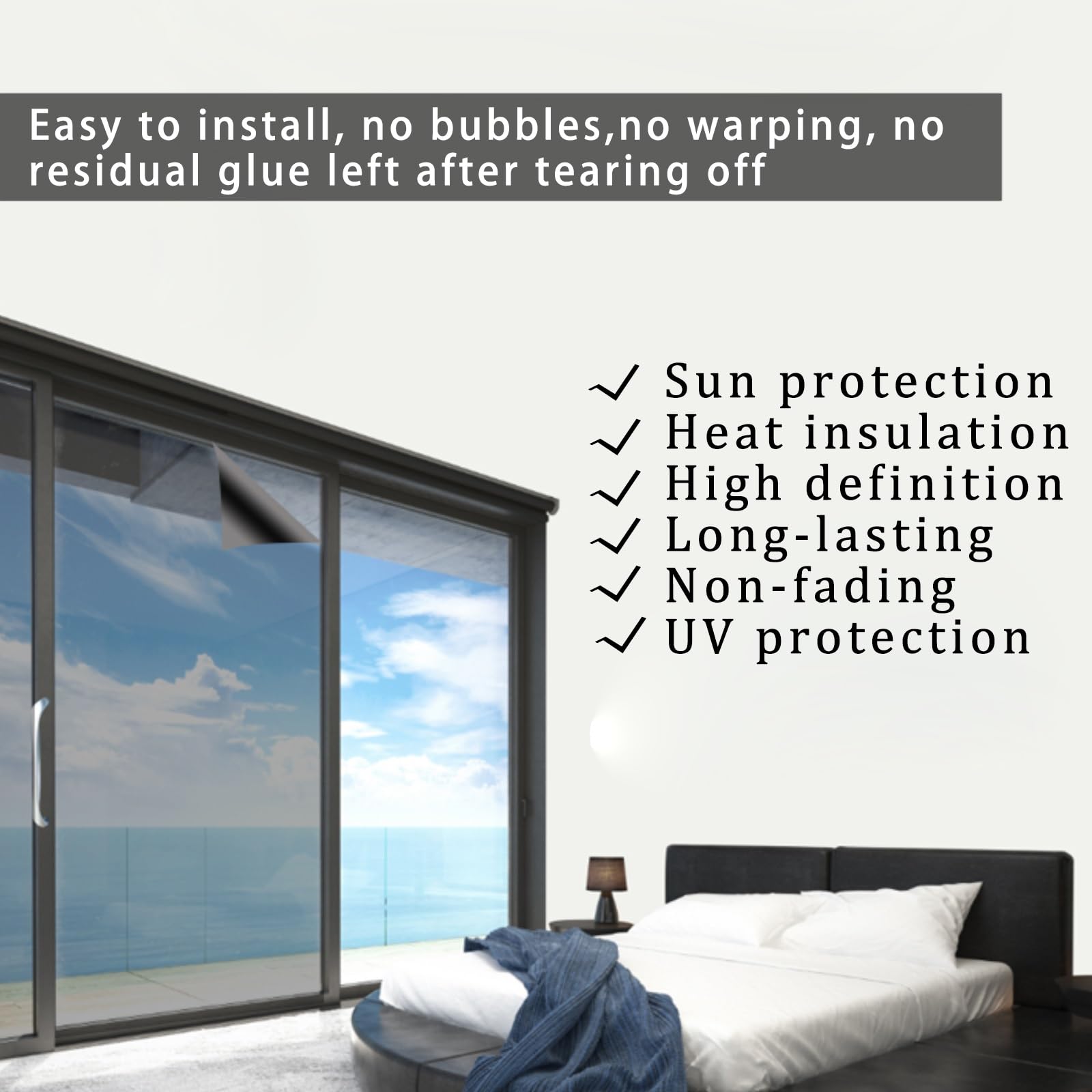 Fenster Sichtschutz Sonnenschutzfolie Spiegelfolie Fenster Innen Oder Außen Fensterfolie, Spiegelfolie One Way Reflektierende Fensterfolie, UV Schutzfolie, Rückstandslose, Wärmeschutzfolie, 90x400cm(1