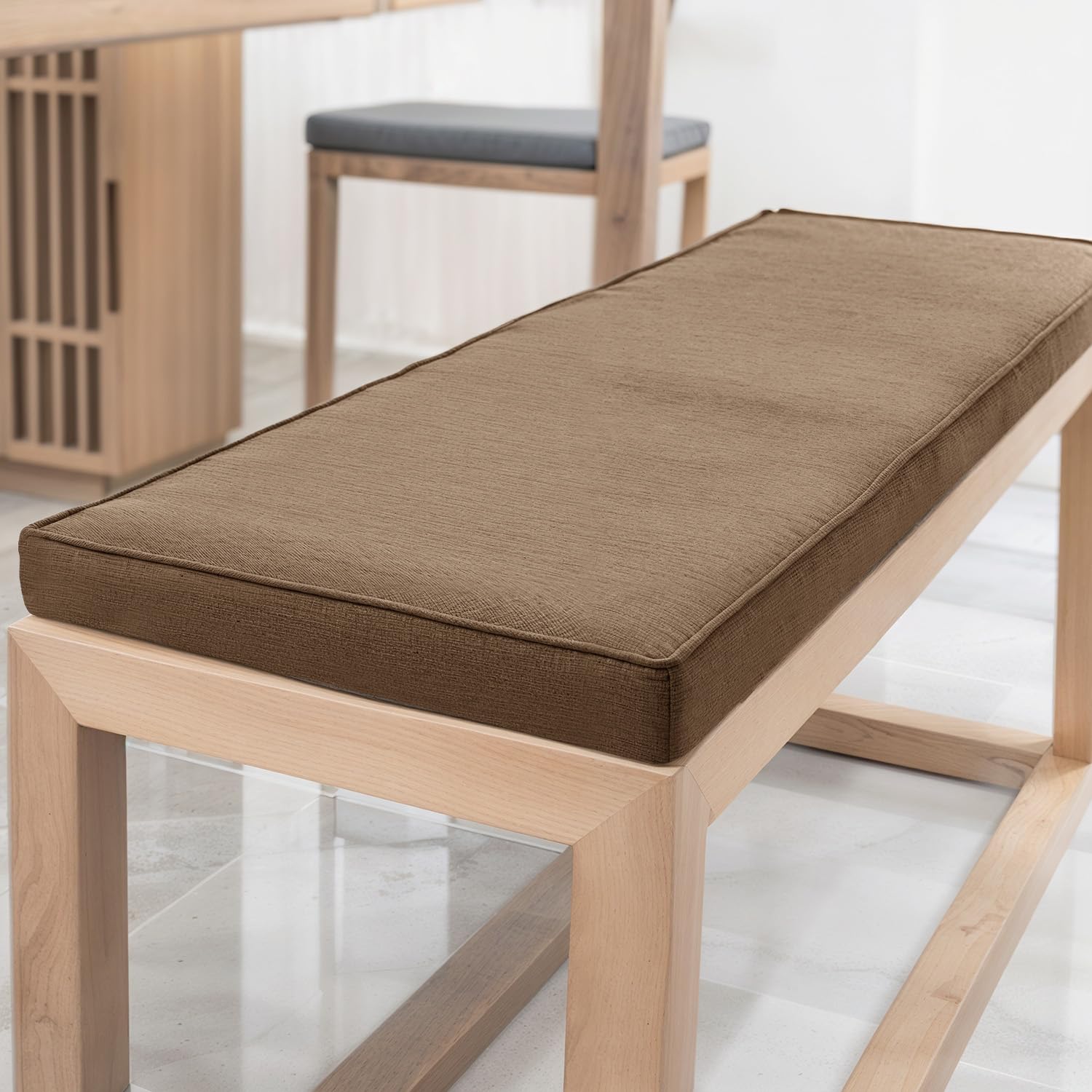 YFHT Bench Cushion, Washable Linen Bench Pad with Non-Slip Bottom and Piping, Long Seat Pad for Garden Bench, Patio, Indoor Window Seat, Hallway Bench and Rattan Chairs,Brown,120x50x5cm