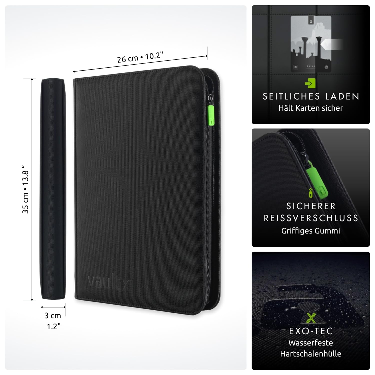 Vault X 9 Pocket Trading Card Zip Binder, 360 Cards, Premium Exo-Tec Album Material, 20 Side-Loading Pages, Folder for Collectible Games, Sports, TCG (Black)