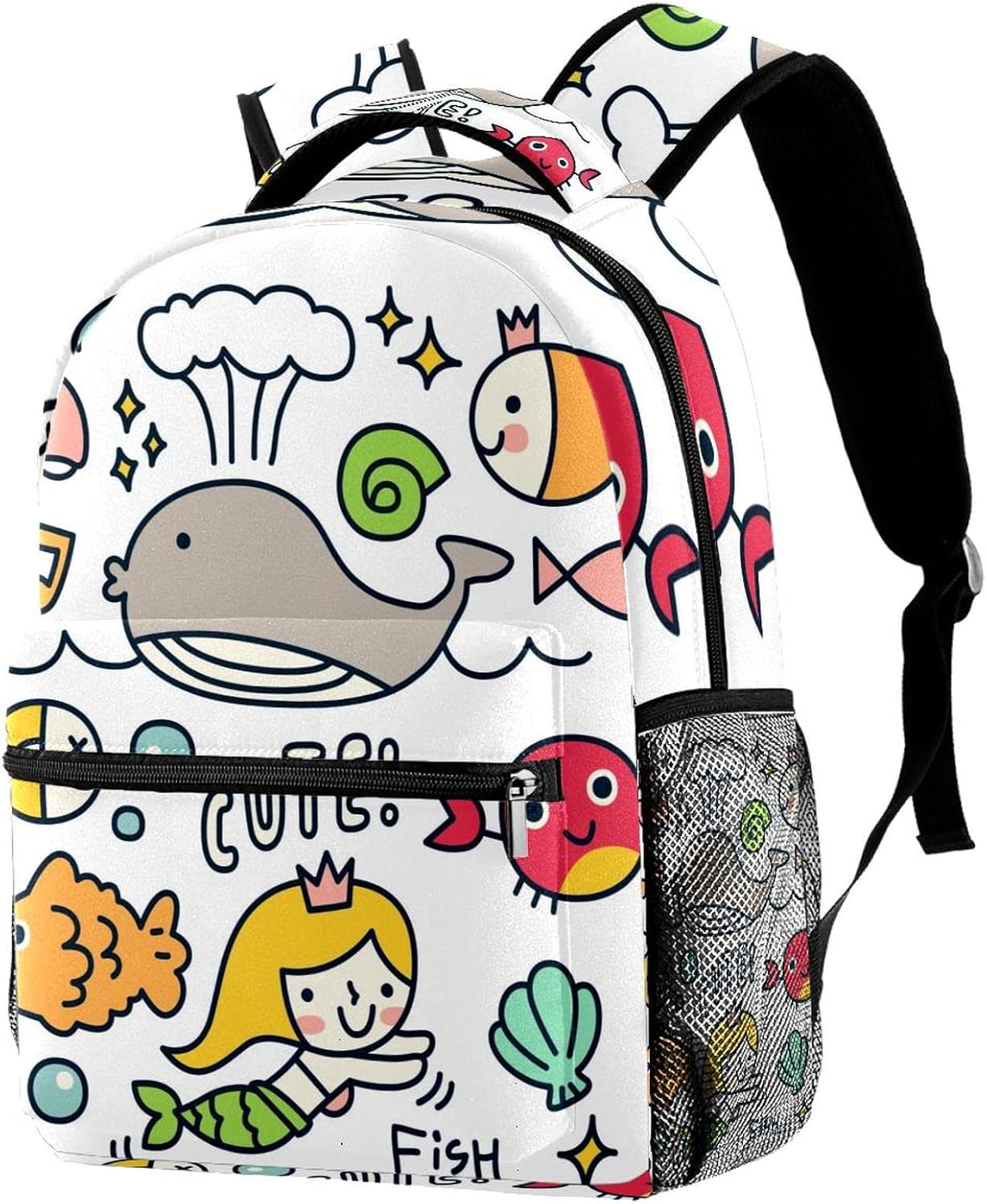 [WOSHJIUK] スクールバックパックトラベルバッグ、魚人魚クジラ、アウトドア ウォーク用デイパック スモール サックパック