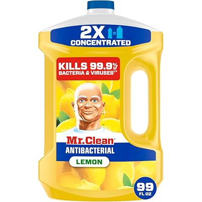 Mr. Clean Antibacterial All Purpose Cleaner, Floor Cleaner for Mopping Home, Bathroom, & Kitchen, Cleaning Liquid for Mop & Bucket, Cleaning Supplies, Multi-Surface Dilutable, Lemon, 99oz