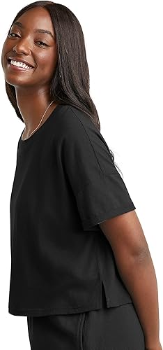 Miniatura 3 de Hanes Camiseta de manga corta con mangas enrolladas, 100% algodón para mujer