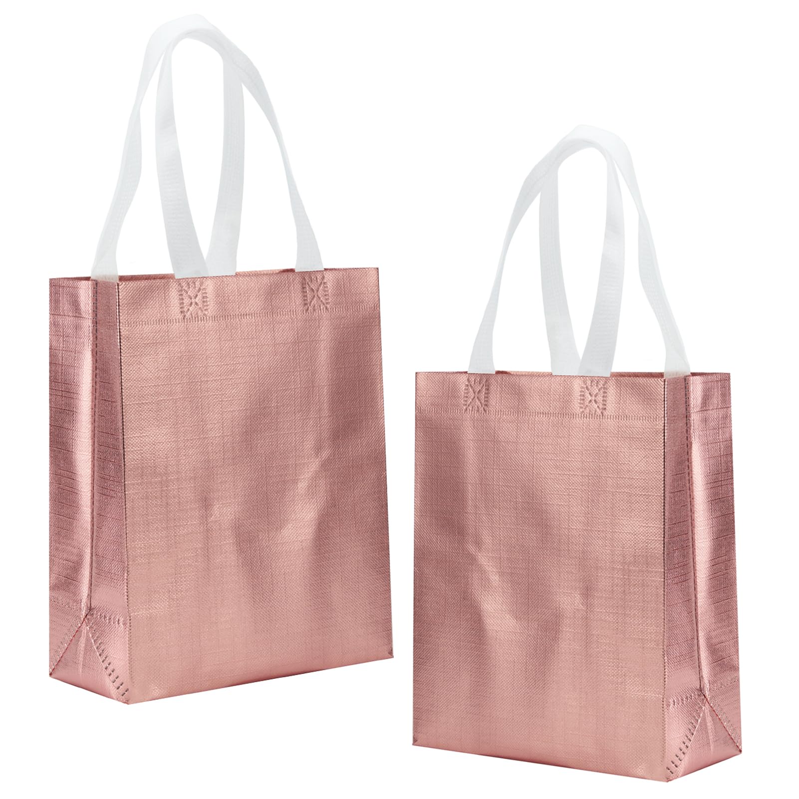 Tendwarm 12 Pcs 8x4x10 Inches Reusable Rose Gold Gift Bag Favor Bags for Party Wedding Christmas Medium Size