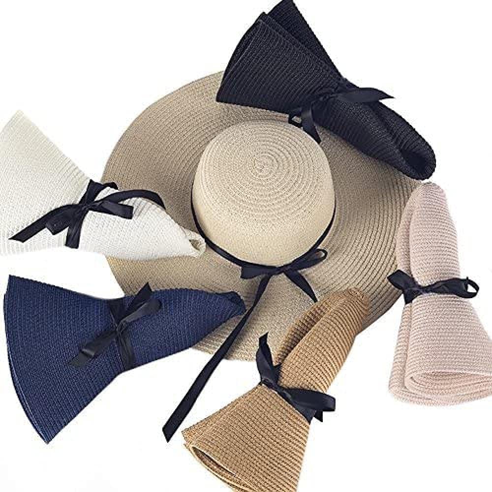 Sombrero para el Sol Paja Mujer Floppy Plegable Bowknot Playa