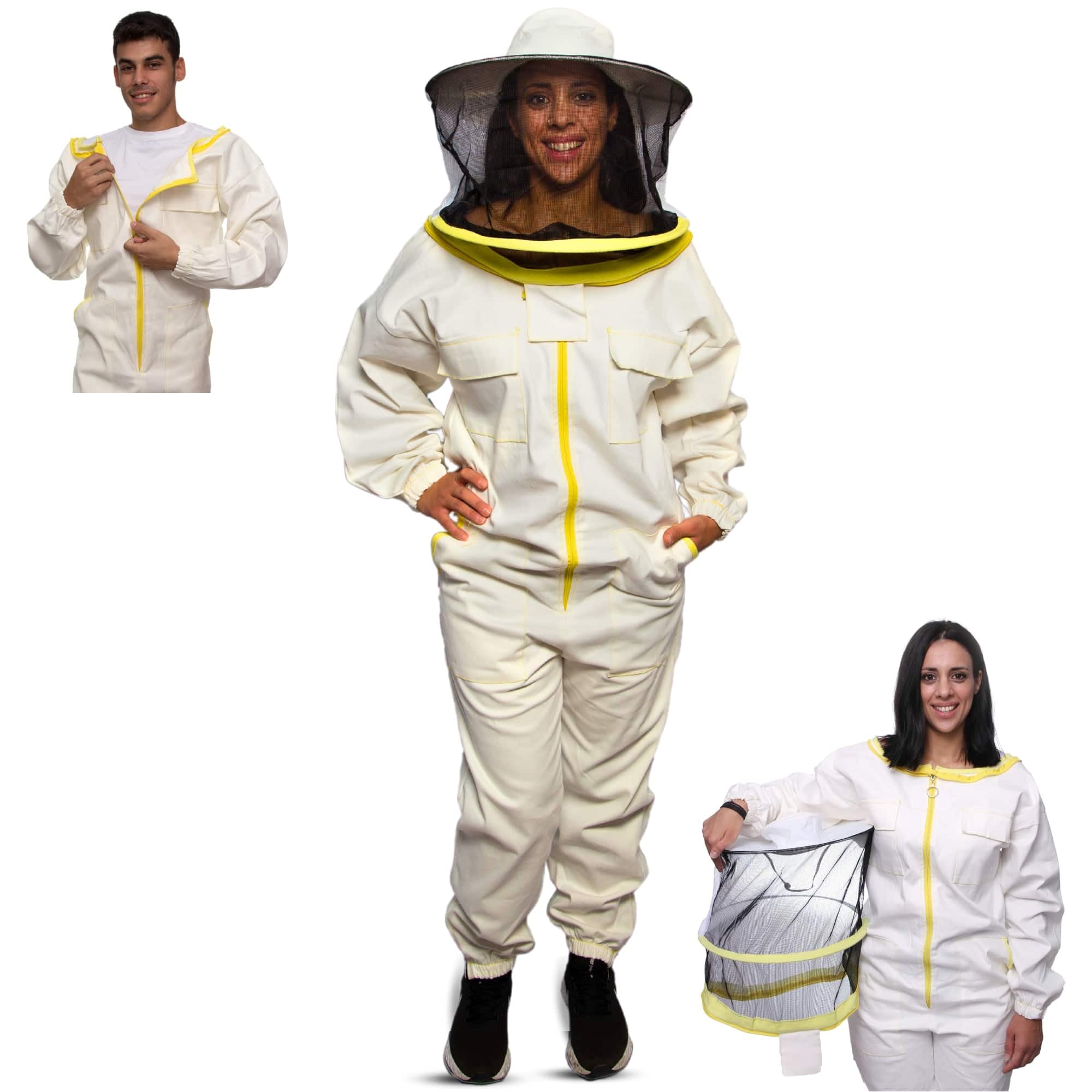 BEEART Tuta da Apicoltore Professionale con Cappello Rotondo Tuta Protettiva Unisex con Polsini Elastici Tessuto Traspirante Chiusura a Cerniera Protezione Completa dalle Punture di Api.Blanc M-3XL