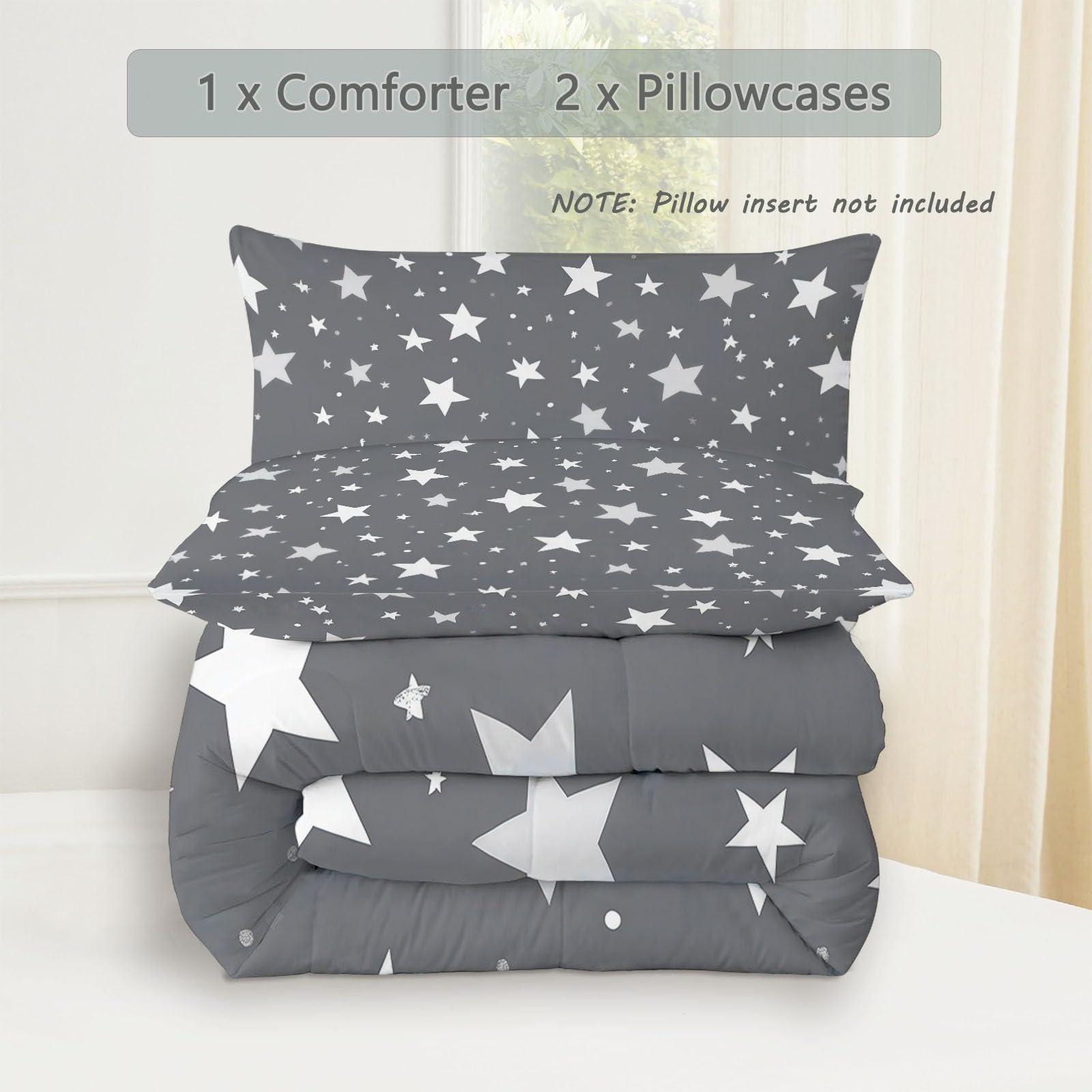 Dibujos Animados De Lindas Estrellitas Edredón nórdico de Microfibra 155x220 cm – Relleno nórdico 4 Estaciones – Ultra Suave Ligero, Reversible y Transpirable, Gris