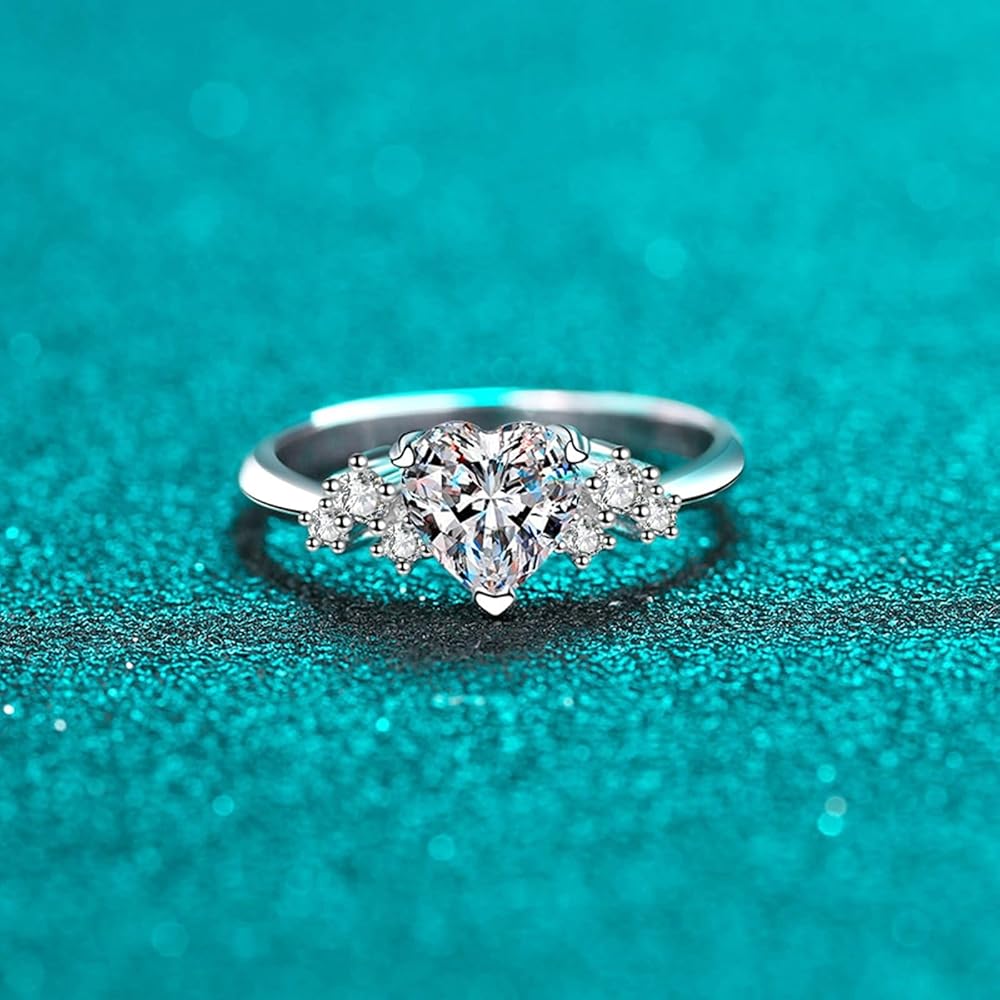 指輪・リング wing bling 925 Silver Karena Heart Prong Moissanite Ring Amazon.com: 925 Sterling Silver Engagement Rings for Women