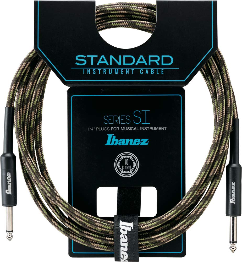 IbanezSI10-CGR 10 ft 2 Straight Plugs Standard Woven Instrument Cable - Camouflage Green