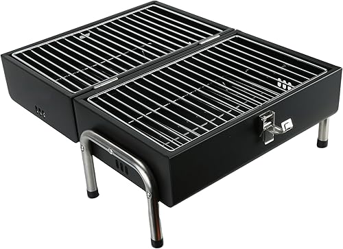 Miniatura 9 de Parrilla de carbón portátil, parrilla de mesa pequeña para barbacoa al aire libre, para camping, playa, fácil montaje, parrilla pequeña multiusos y