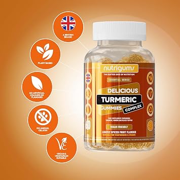 Turmeric, Ginger & Black Pepper Complex Gummy | Light Spiced Fruit Flavour | 60 Vegan Gummies | Joint Support, Digestive Health & Anti-Inflammation by NUTRIGUMS®