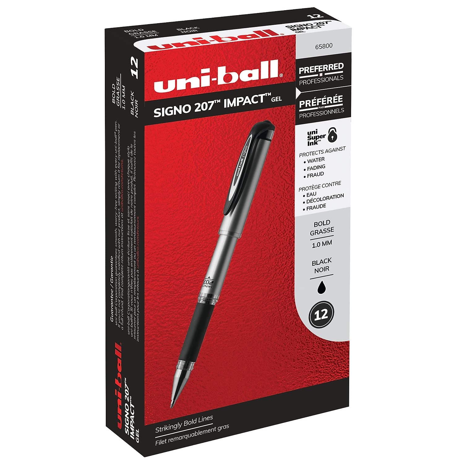 uni-ball Sanford Brands 207 Impact Gelschreiber, Schwarz, 12 Stück
