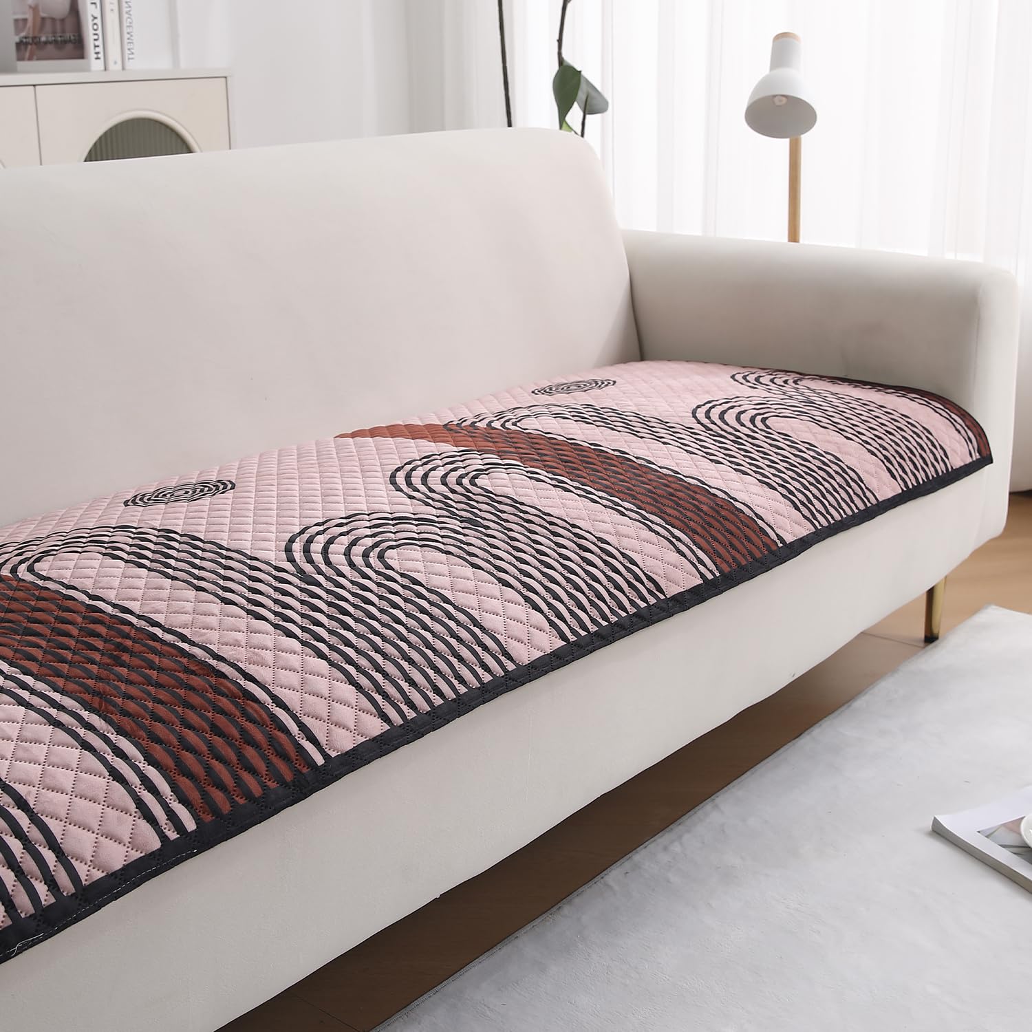 HOKIPO 'LiefNest' Holland Velvet Sofa Cover Mat with Foam Filling for 1/2/3 Seater & L-Shape Sofa. Make Your Own Sofa Cover Set, Mat Size: 60(L) cm, Modern Archscape Mauve Blush (NEW-IN-821-D10)-image-44