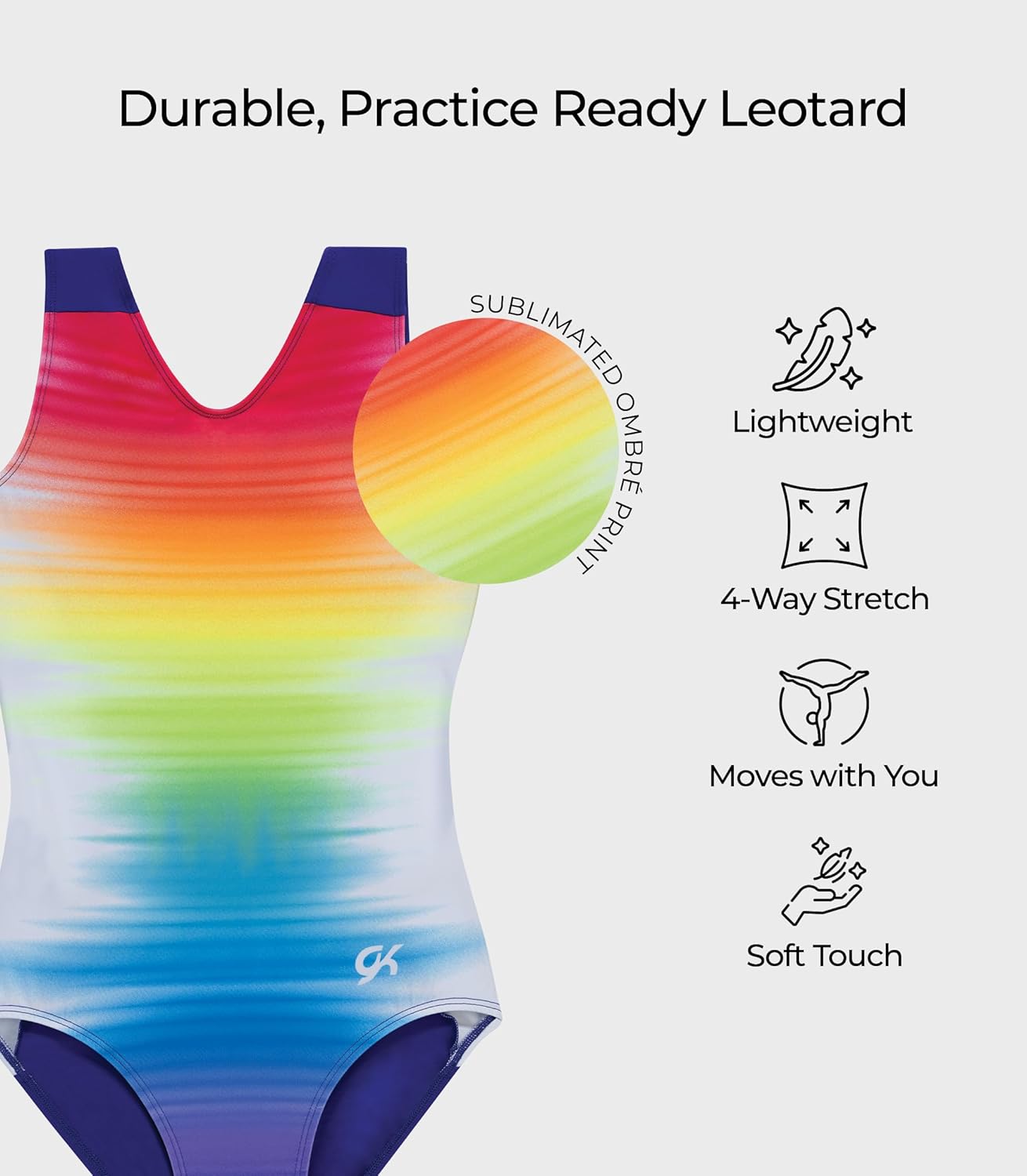 GK Girls Fierce Fade Gymnastics Leotard - Rainbow Dance Outfit with Matching Scrunchie for Toddlers, Children, & Juniors - Image 3