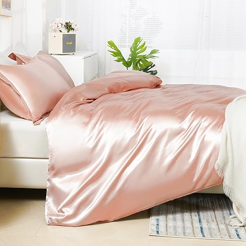 Vista 84 de HOdo Home Funda de edredón de satén, tamaño Queen, 3 piezas, funda de edredón similar a la seda, ultra suave y transpirable, juego de ropa de cama