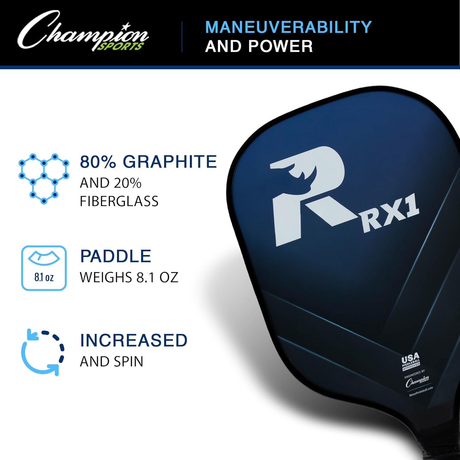 Champion Sports Rhino Pickleball Paddles: RX1 Pickleball Paddle