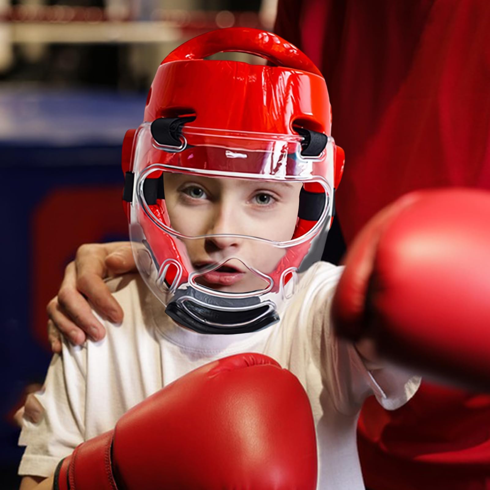 Boks Headgear, Kickboxing Helmet, Mma Face Protector, amortyzujące wstrząsy regulowane dopasowanie czarne średnie do treningu sparingowego sztuk walki, 1 sztuka