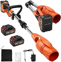 Cordless Leaf Blower with 2x3000mAh Battery and Charger, Electric Leaf Blower 290000 RPM, Brushless Motor 2.0, Max. 230km/h Air Speed, 2-Speed Control, for Garden, Lawn