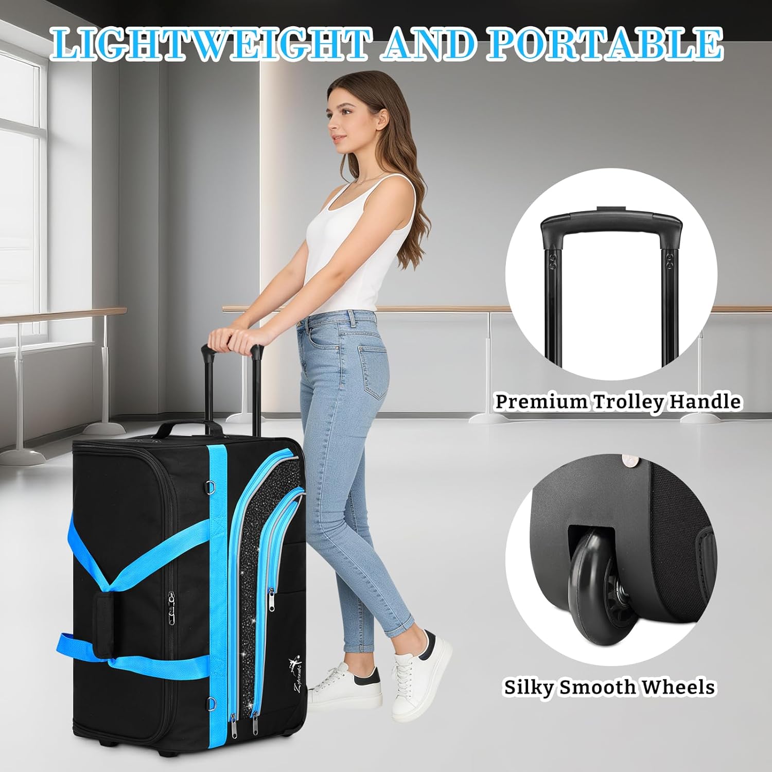 Dance Bag with Garment Rack - 23 Inch Professional Dance Competition Duffle Bag with Rack - Wheeled Dance Suitcase with Multiple Pockets for Dancers, Athlete, Travelers, and Livestreamer