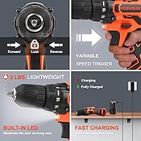 Vista 5 de COMOWARE Juego de taladro inalámbrico de 12V, juego de 169 piezas de herramientas manuales con controlador de taladro inalámbrico, kit completo