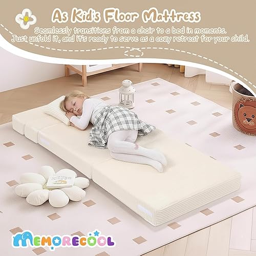 Miniatura 4 de MeMoreCool Sofá plegable para niños, silla futón plegable de pana, colchón plegable pequeño, sofá portátil para niños, color beige