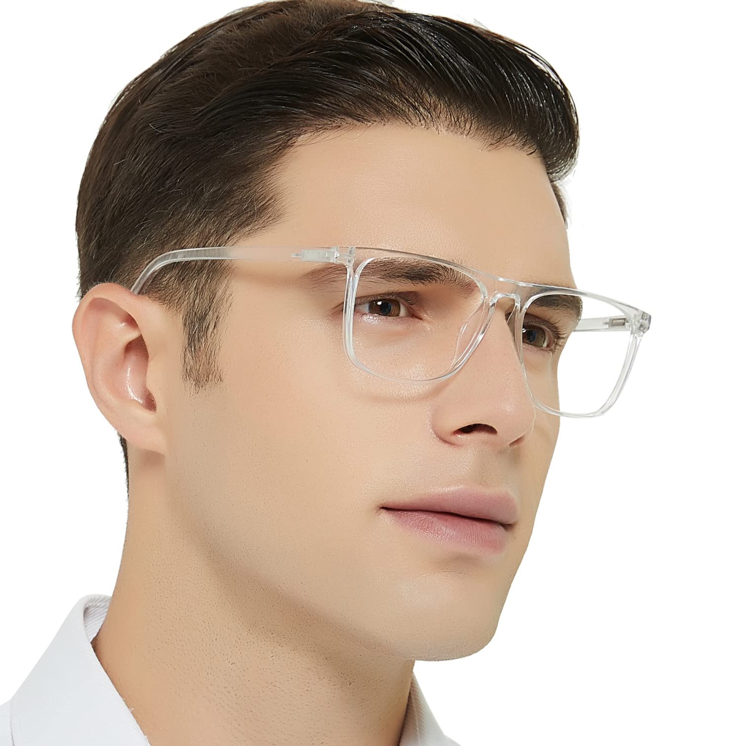 OCCI CHIARI Mens Oversized Reading Glasses +1.25 Clear Frame Readers Glasses for Men Lightweight Reading Glasses Spring Hinge (Transparent,125) - Image 3