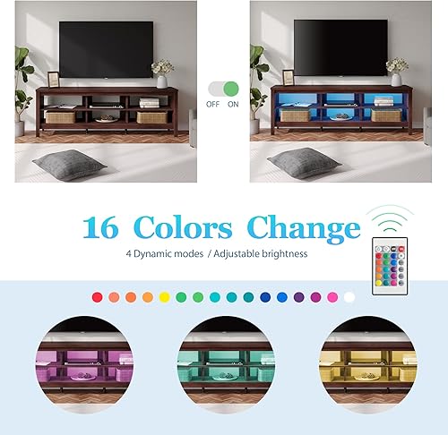 Miniatura 4 de WAMPAT Soporte de TV de granja para TV de 75 pulgadas con luz LED de 16 colores, centro de entretenimiento LED para TV de más de 65 pulgadas,