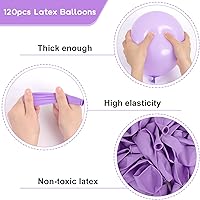 Vista 4 de RUBFAC 120 globos de látex morado pastel de 12 pulgadas, globos lavanda mate de color morado claro para suministros de fiesta de cumpleaños, baby