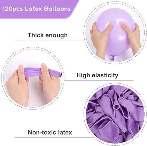Miniatura 4 de RUBFAC 120 globos de látex morado pastel de 12 pulgadas, globos lavanda mate de color morado claro para suministros de fiesta de cumpleaños, baby