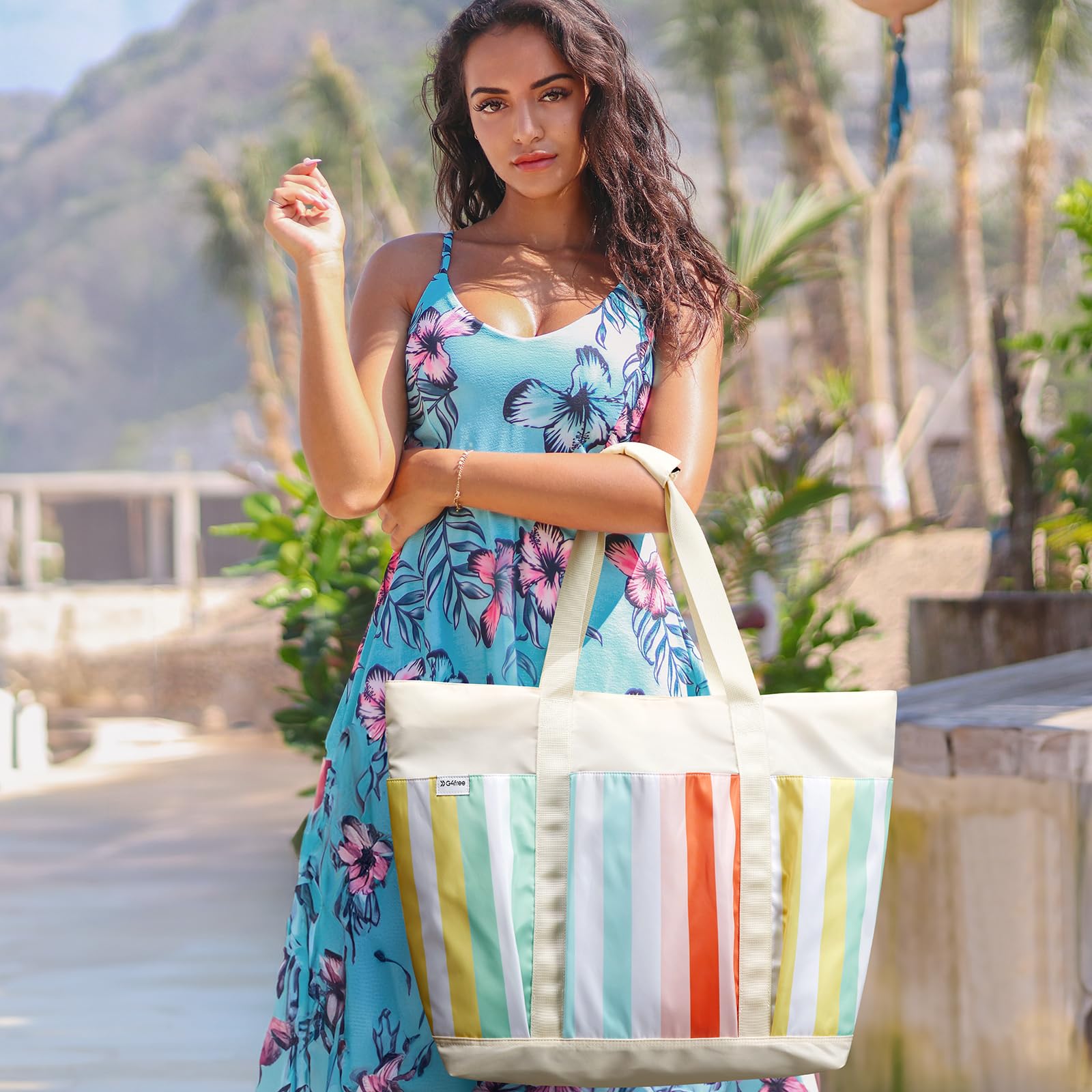 G4Free Sac de plage, sac de plage imperméable pour femme, compatible avec tasse Stanley, pliable pour les voyages en week-end | Compatible avec la tasse, grande capacité, anti-sable, pliable pour le week-end, les voyages, la natation