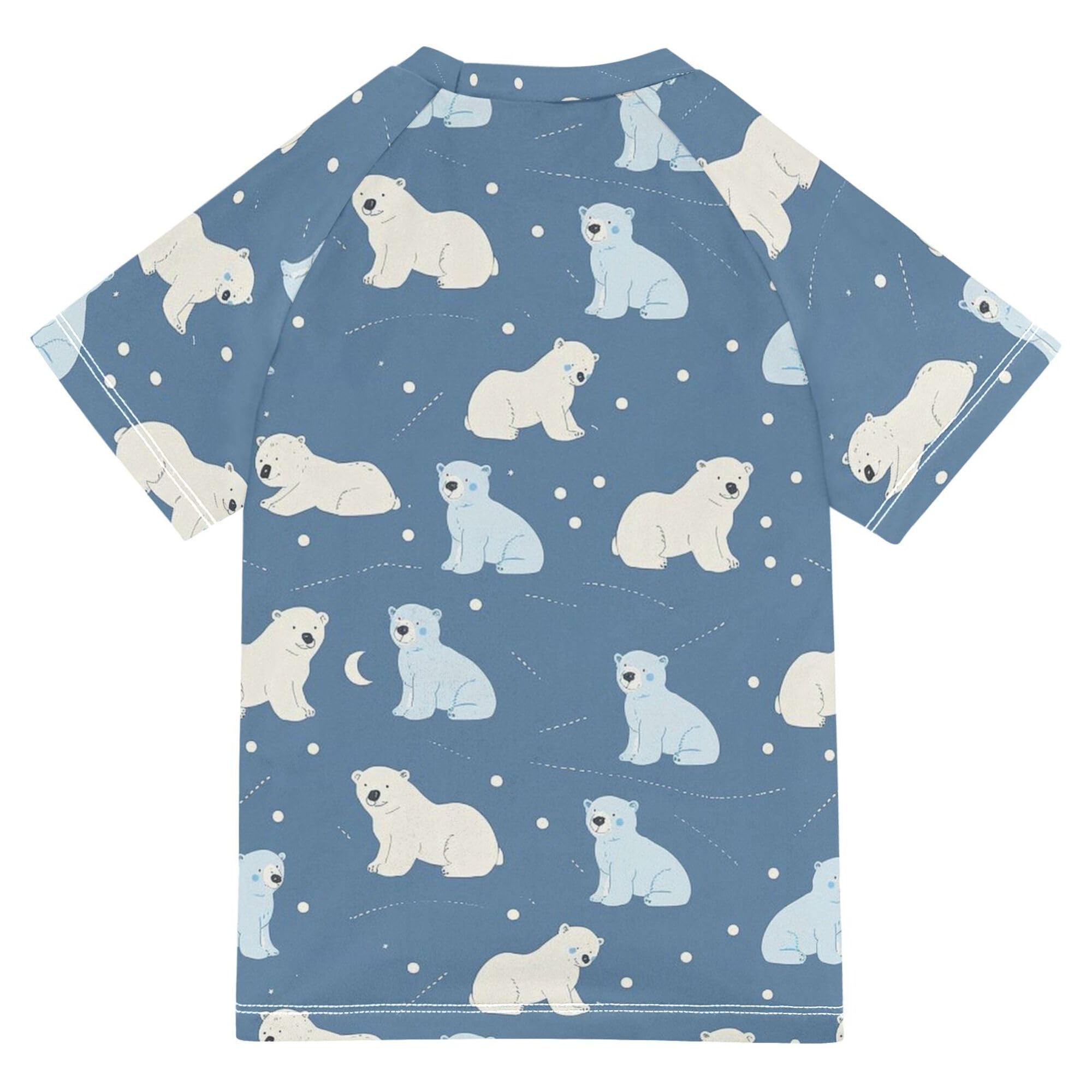 Blue Polar Bear Stars Blue Girl Bathing Suit Sun Protection Kids Rash Guard Swim Girls Swimwears Beach Tops for Youth Boy 11-12Y