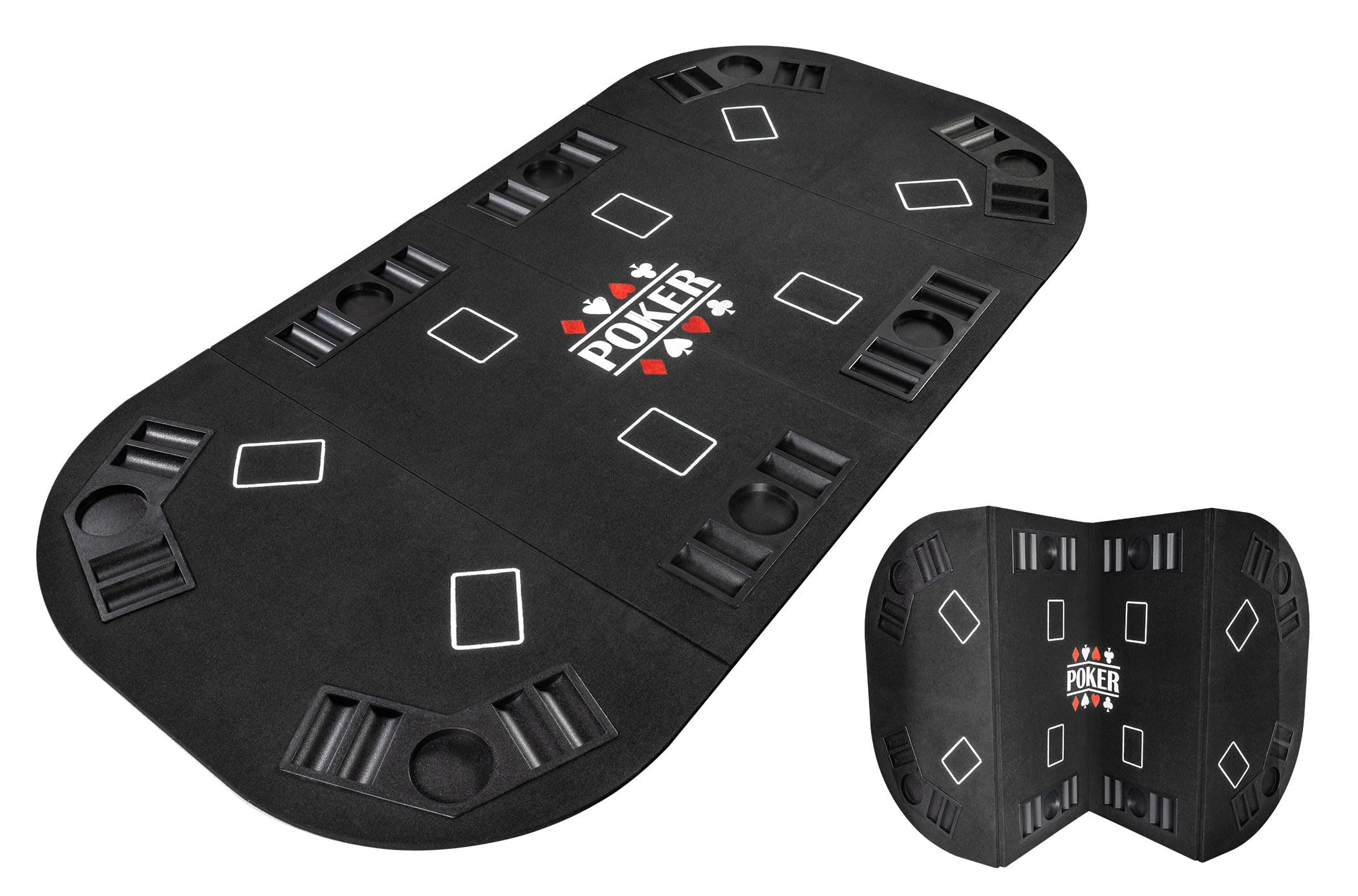 Alfombra de póker plegable 4 partes rectangular negra con portavasos
