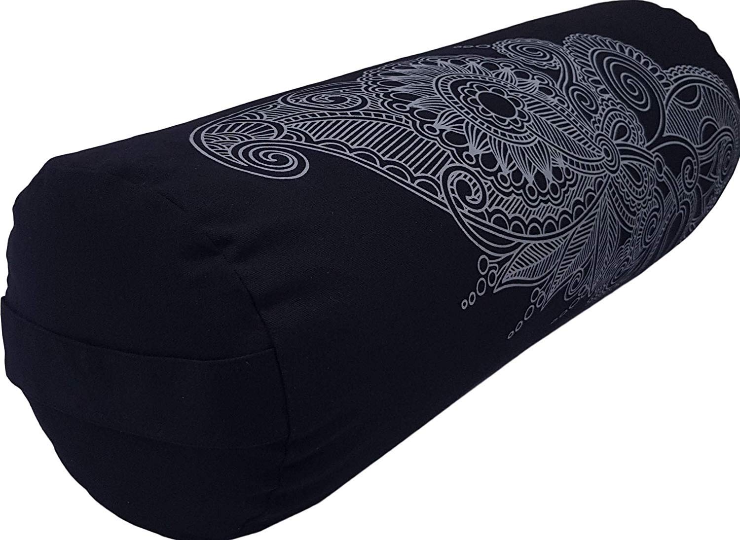 Wałek do jogi Yin Yoga Ø 22 cm – joga Bolster z wypełnieniem orkiszowym – poszewka z bawełny (mandala czarna)