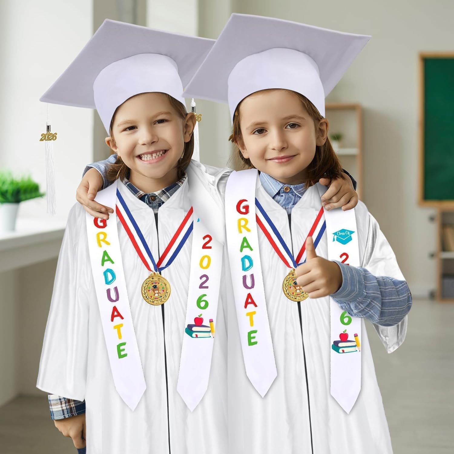YLOLUL 2026 Kindergarten Preschool Graduation Gown Cap Set Graduation Stole Bracelet Medal Certificate Package Grad Gifts