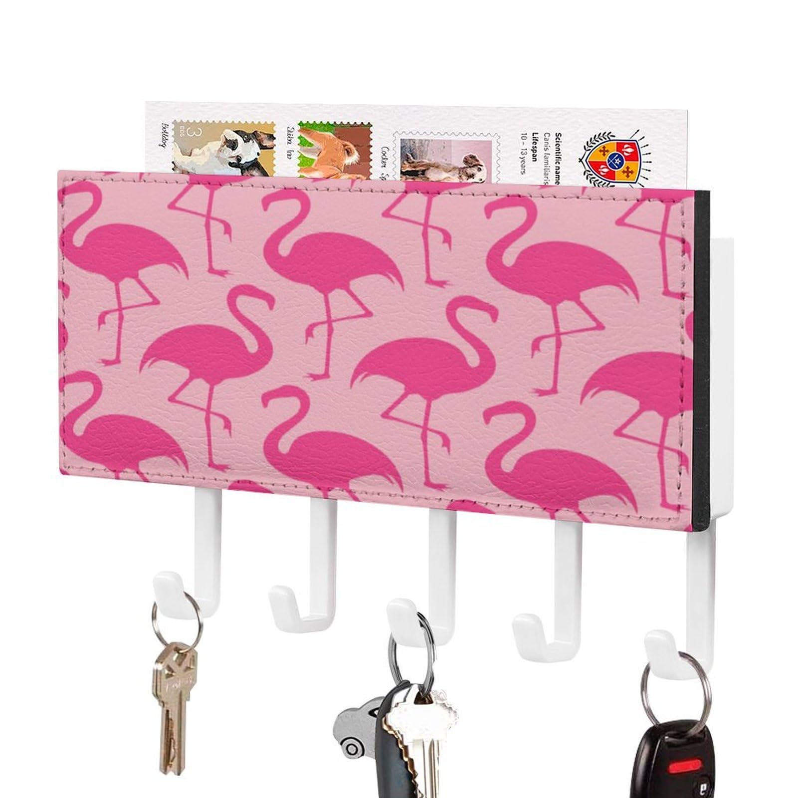 NCLQVJXZKHW Pink Flamingo Key Holder with 5 Hooks Key Hooks Wall Mounted Key Racks Key Hanger Organiser Shelf