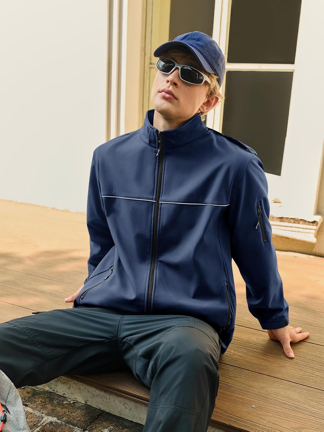 Yousify Mens Softshell Jacket Fleece Lined Windbreaker Lightweight Rain Waterproof Hooded Jackets for Hiking - Image 3