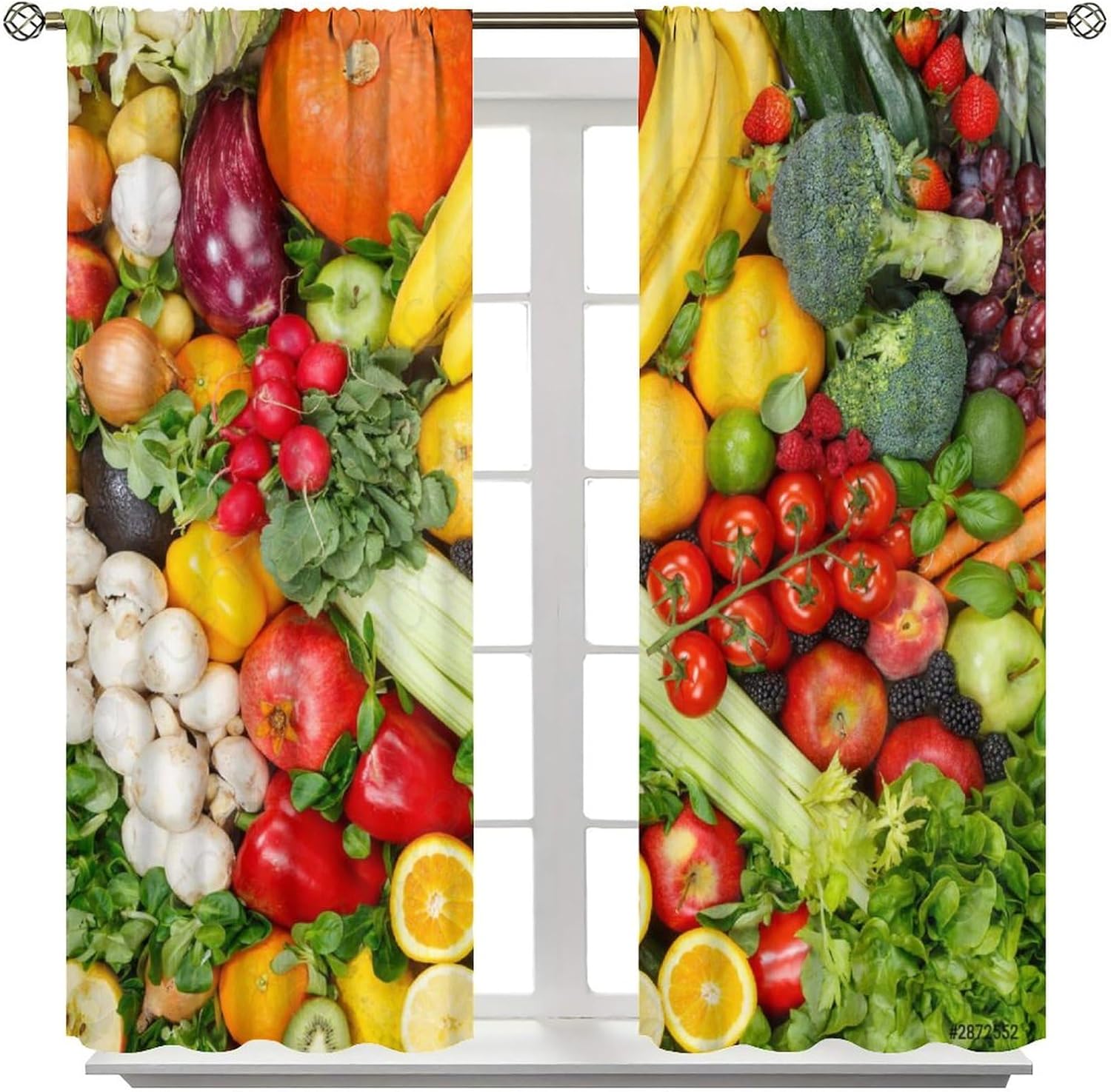 Fruits and Vegetables Decor Window Curtains,The Rainbow Colors of The Food Background for Home Kitchen Restaurant Decoration Window Curtain 2Panel 42" W X 63" L